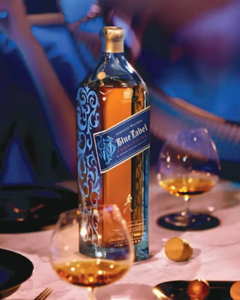 premium blue label bottle on a table