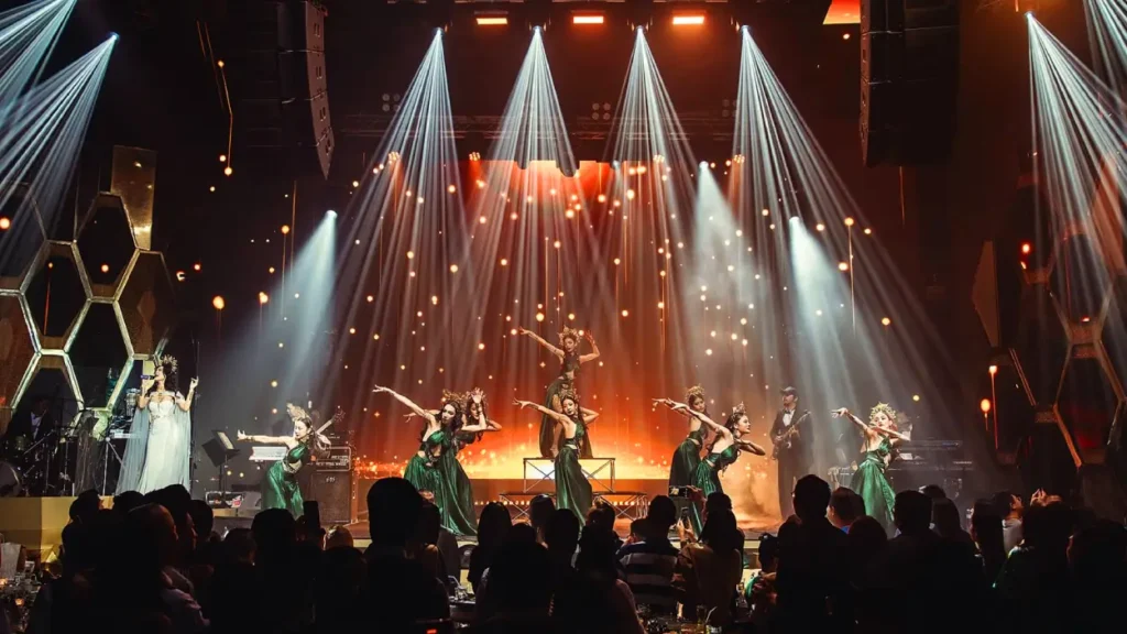 singer and dancer show with nature inspired costumes at elite bangkok